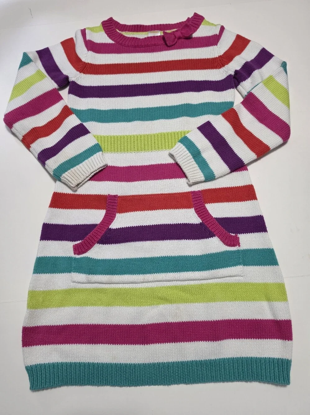 Gymboree Girls Multicolor Rainbow Striped Cotton Sweater Dress Sz 10